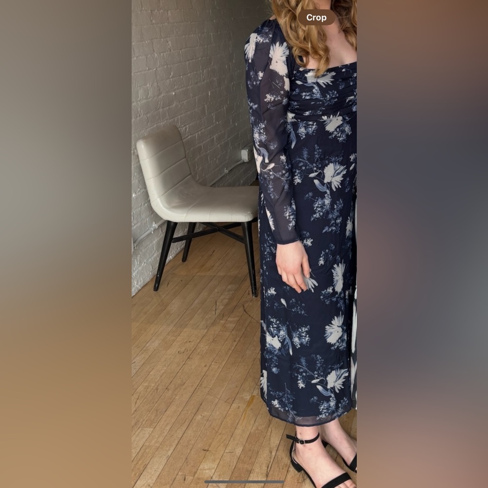 Abercrombie & Fitch Navy Floral Midi Long Sleeve Dress
